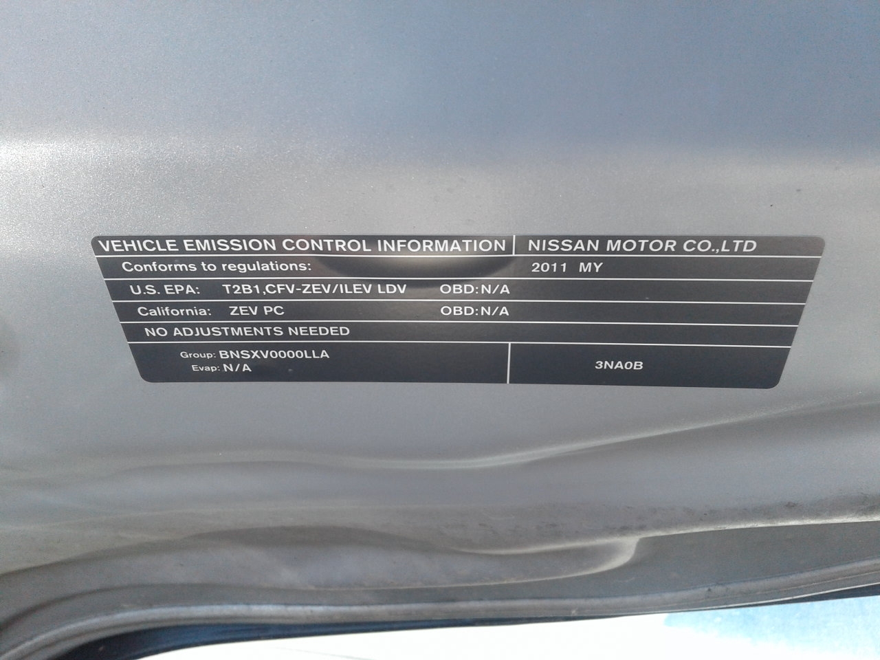 2011 NISSAN LEAF NR AT; (SINGLE SPEED REDUCER)